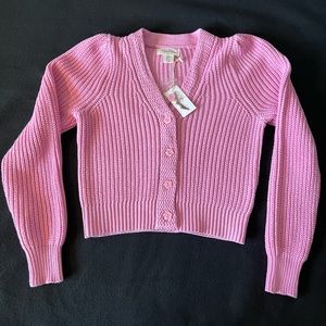 NWT Jessica Simpson Button Up Sweater, Bubble Gum Pink, Size XS Floral Buttons